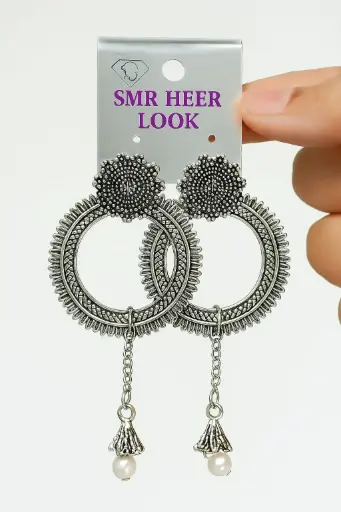 Trendy Oxidised Silver Jhumka Earrings with Pearl Drop for Women & Girls